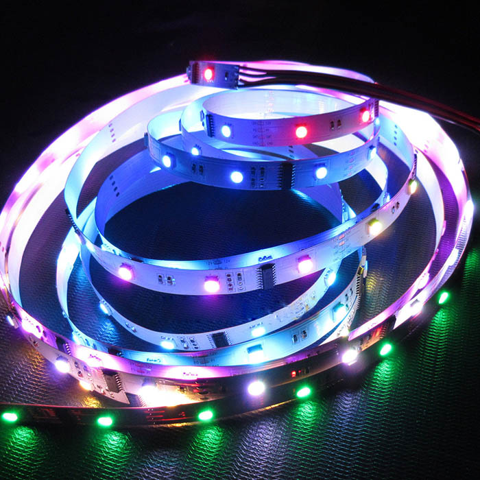 DMX512 RGB DC12V 150 LEDs Digital LED Strip Light with Built-in 485 Programmable Parallel Signal Breakpoint Resume, Matrix Control,16.4feet/roll